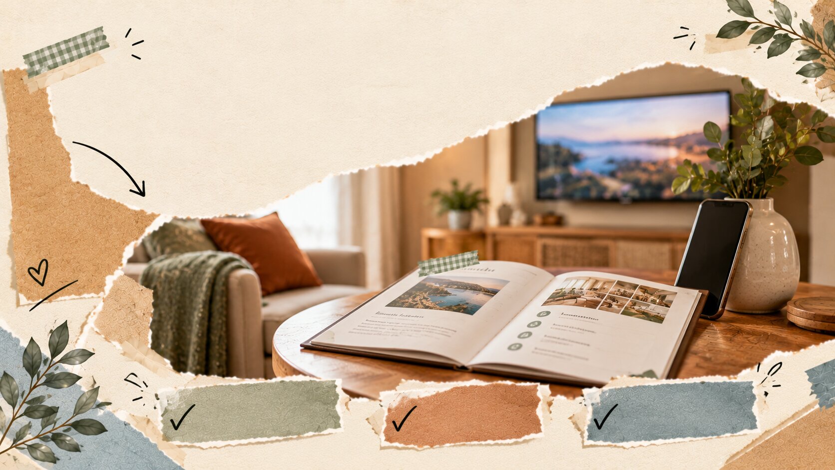 Guest welcome materials comparison with a digital guidebook, smart TV welcome screen and printed welcome book